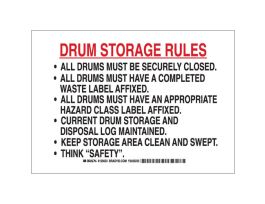 Drum Storage Rules All Drums Must Be Securely Closed Sign, 7" H x 10" W x 0.006" D, Polyester