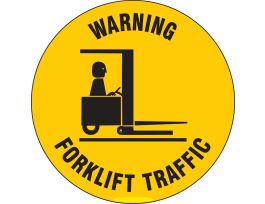 Anti Skid Floor Sign: Vinyl, Black On Yellow, 17" Diameter, Warning Forklift Traffic