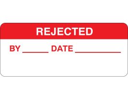 REJECTED BY: DATE: Write-on Inspection Labels, 0.625" H x 1.5" W x 0.0034" D, Red on White