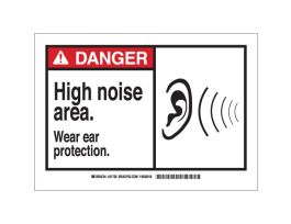 DANGER High Noise Area. Wear Ear Protection. Sign, 7" H x 10" W x 0.06" D, Polystyrene