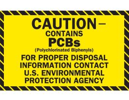 CAUTION CONTAINS PCBS (POLYCHLORINATED BIPHENYLS) Label, 1" H x 2" W x 0.004" D, Black on Yellow