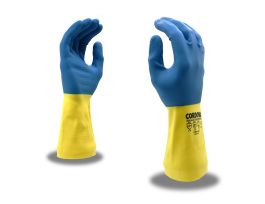 BLUE/YELLOW, NEOPRENE ON LATEX, FLOCK-LINED, STRAIGHT CUFF, 28-MIL