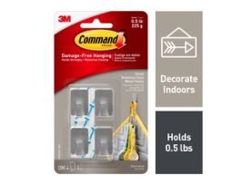 Command™ Small Stainless Steel Metal Hooks, 17031SS-4ES, 4 Hooks, 5 Strips