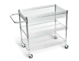 Wire Tub Utility Cart, Three Shelves