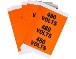 Porta-Pack 480 VOLTS Labels, 0.563" H x 3.25" W x 0.0073" D, Black on Orange