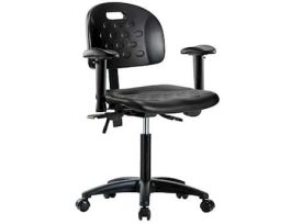 Black Polyurethane Desk Height Ergonomic Chair With Arm Rests And Casters