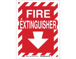 Fire Extinguisher Sign, 14" H x 10" W x 0.006" D, White on Red, Polyester