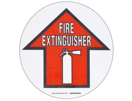 Fire Extinguisher Up Arrow Sign, 17" Dia x 0.011" D, Black/Red on White, Polyester
