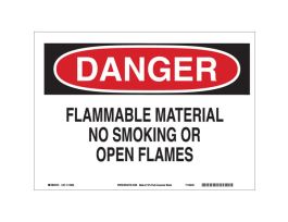 DANGER Flammable Material No Smoking Or Open Flames Sign, 7" H x 10" W x 0.055" D, Polypropylene