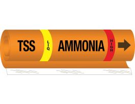 TSS LIQ AMMONIA HIGH Pipe Marker, 9" H x 8" W, Fits Pipes 1.5" Dia. Thru 2.375" Dia.