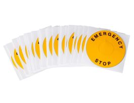 EMERGENCY STOP Raised Panel Labels, 2.36" Dia, Black