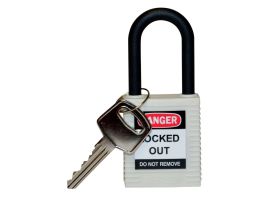 Standard Key Retaining Lockout Nylon Padlock 1.5 in Nylon Shackle KD White