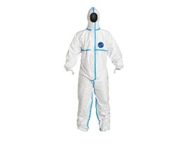 Tyvek® 600 Coverall, Hooded. Packaged Indavidually, Serged and over-taped seams.Elastic wrists, ankles, face.and waist (glued-in), 25/CS, White