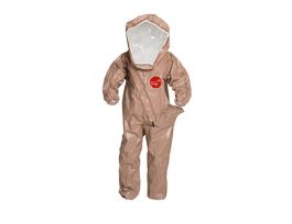 Tychem® 5000 Encapsulated Level B Suit. Flat Back, Front Entry. Standard Visor, Elastic Wrists. Attached Socks. Taped Seams, 6/CS, Tan