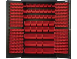 CABINET W/171 RED BINS STEEL 48X24X78IN