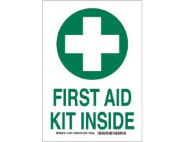 First Aid Kit Inside Sign, 10" H x 7" W x 0.035" D, Aluminum