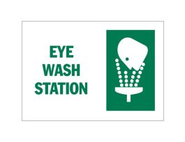 Eye Wash Station Sign, 10" H x 14" W x 0.1" D, Fiberglass, Green on White