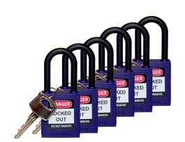 Standard Key Retaining Lockout Nylon Padlock 1.5 in Nylon Shackle KA Purple 6PK