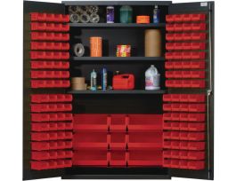 CABINET W/137 RED BINS STEEL 48X24X78IN