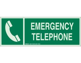BradyGlo Emergency Telephone Sign, 5" H x 14" W x 0.063" D, Green on Glow