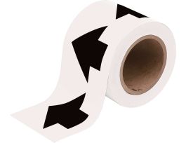 Directional Flow Arrow Tape for Pipe Marking - Roll Form,  Vinyl, Black on White, 4"x 30 yd