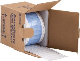 PermaSleeve Heat Shrink Wire and Cable Labels 1/4" Dia for 3" Core Printers - 1.5" White Single-Sided