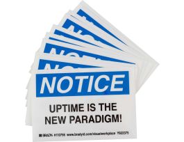 NOTICE UPTIME IS THE NEW PARADIGM! Labels, 3.5" H x 5" W x 0.006" D, Black/Blue on White