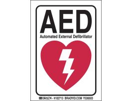 B302 5"H X 3.5"W Blk,Red/Wht Aed Sign, 5" H x 3.5" W x 0.006" D, Black/Red on White