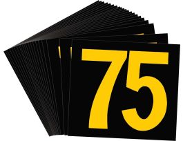BradyLite 2.5 in Reflective Numbers Yellow on Black, 75 25/PK