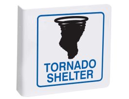 L Tornado Shelter Sign, 8" H x 8" W, Black/Blue on White,