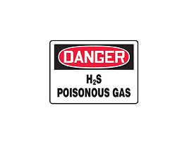 Safety Sign, Danger - H2S Poisonous Gas, 10" x 14", Aluminum