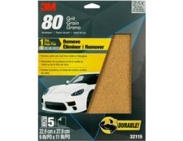 3M™ Sandpaper, 32115, 80 Grit, 9 in x 11 in, 5 per pack, 20 packs per case