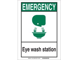 EMERGENCY Eye Wash Station Sign, 7" H x 5" W x 0.06" D, Polystyrene