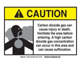 CAUTION Carbon Dioxide Gas Can Cause Injury Or Death. Sign, 7" H x 10" W x 0.006" D