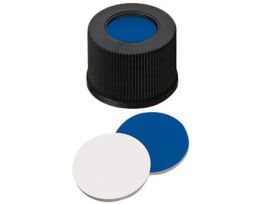 Screw Cap, Polypropylene, Black, 13 mm, Dark Blue Silicone/PTFE Septa; 1000/pk