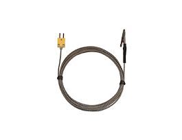 Type-K Alligator Clip Oven Probe 2" L Mini-Connector, Exposed 10ft SS Braid Cable