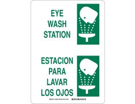 Bilingual Eye Wash Station Sign, 14" H x 10" W x 0.035" D, Aluminum