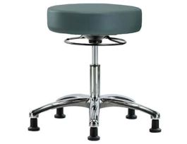 Ergonomic Stool, Vinyl, Desk Height, Blue, Gliders