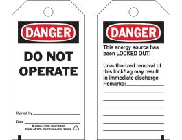 Tags DO NOT OPERATE SIGNED BY___DATE___ Polyester 5.75 x 3  BK/RD/WH 25/PK