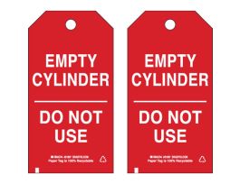 Valve Indicator Tag EMPTY CYLINDER DO NOT USE Paper 5.75x3  White on Red 100/PK