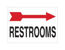 Restrooms Right Arrow Sign, 10" H x 14" W x 0.006" D, Polyester