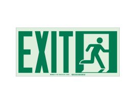 BradyGlo Exit With Running Man Right Sign, 5" H x 14" W x 0.045" D, Aluminum