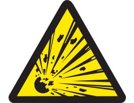 Warning Labels: Vinyl, Black on Yellow, 1 in H x 1" W, Explosive Material Pictogram