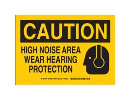CAUTION High Noise Area Wear Hearing Protection Sign, 7" H x 10" W x 0.06" D, Polystyrene