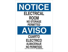 Bilingual NOTICE Electrical Room No Storage Permitted Sign, 10" H x 7" W x 0.06" D, Polystyrene