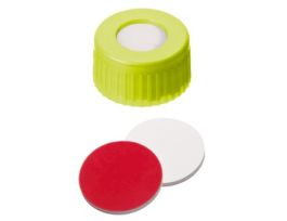 Short Thread Cap, 9mm, Open Yellow Polypropylene, UltraClean Silicone/Red PTFE Septa; 1000/pk