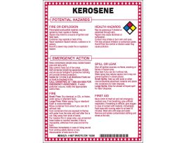 Kerosene Potential Hazards Sign, 10" H x 7" W x 0.1" D, Black/Blue/Red/Yellow on White