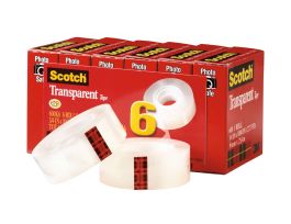 Scotch® Transparent Tape 600K6, Clear, 3/4 in. x 1000 in, 6 rolls per Package