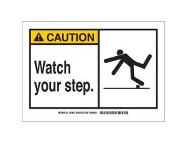 CAUTION Watch Your Step Sign, 3.5" H x 5" W x 0.006" D, Polyester