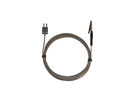Type-J Alligator Clip Oven Probe 2" L Mini-Connector, Exposed 10ft SS Braid Cable